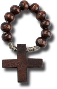 Dark Brown Wood Rosary Ring with Cross