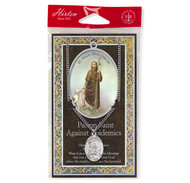 Patron Saint of Epidemics, St. Roch (St. Rocco)   1.125" Genuine Pewter Saint Medal with Stainless Steel Chain. Silver Embossed Pamphlet with Patron Saint Information and Prayer Included. Lists Biography/History of Each Saint. Gives the Patron Attributes, Feast Day and Appropriate Prayer. (3.25"x 5.5")