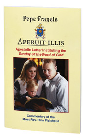 Apostolic Letter Instituting The Sunday Of The Word Of God

Inspired by the Scripture passage in which Jesus appears to the Eleven and “opened their minds to understand the Scriptures” (Lk 24:45), the Apostolic Letter Aperuit illis of Pope Francis institutes the Sunday of the Word of God on the Third Sunday in Ordinary Time. In so doing, the Pope encourages the regular reading of Sacred Scripture in order to set the hearts of the faithful burning within them (cf. Lk 24:32). Includes a Commentary of the Most Rev. Rino Fisichella, President of the Pontifical Council for Promoting the New Evangelization. Paperback; 4 1/4 X 6 3/4; 48 pages