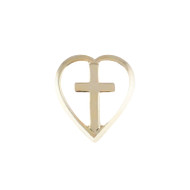 Cross inside Pierced Heart Lapel Pin Actual size -  3/4" x 3/4". 