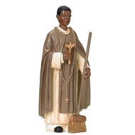 St Martin de Porres 4in Figure. St Martin de Porres figure stands 4"h and is made of resin. St Martin de Porres is the Patron Saint of Mixed Race, Barbers, Public Health Workers, and Innkeepers.  Feastday: November 3 