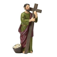 St Andrew 4in Figure. St Andrew figure stands 4"H and is made of resin. St Andrew is the  Patron Saint of Scotland and of Russia.  Feastday: November 30th