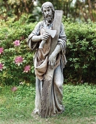 35.75"H St Joseph the Worker Garden Statue. This statue is made of a resin/stone mix. Great addition for your outdoor garden. St Joseph the Worker weighs approximately 15 pounds.