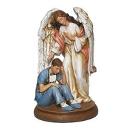 Guardian Angel with Male Healthcare Worker. This angel comforting a male healthcare worker figures sits on a wood platform. Figure measures 7.25"H. Figure is made of a resin/stone mix. Female version also available 602128