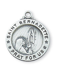 Sterling Silver Small Saint Bernadette 3/4" Round Medal comes on an 18" chain. Deluxe Gift Box Included. Made in the USA

 