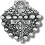 Rosary Genuine Pewter with Antique Finish, Hand Engraved Auto Visor Clip.