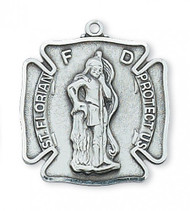 Pewter 1 1/16"  Saint Florian Medal. Saint Florian is the Patron Saint of Firefighters. St Florian Pewter Medal comes on a 24" Rhodium Plated Chain.  A deluxe gift box is included. Made in the USA.

