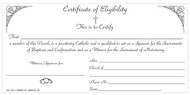 Certifies to the practical Catholicity of Sponsor, God-parent or Witness.  Certificates come in pads of 50, measuring 3 1/2" x 6".