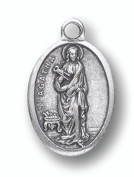 Saint Agatha Silver Oxidized Medal. Patron of Breast Cancer