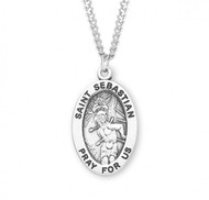 Sterling silver oval medal with a 24" genuine rhodium plated endless curb chain.  Dimensions: 1.1" x 0.7" (27mm x 17mm).  Weight of medal: 2.8 Grams. Medal comes in a deluxe velour gift box. Engraving option available. Made in the USA

 