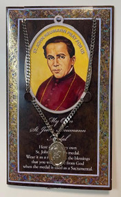 Set includes a 3" X 5" vinyl folder with removable oxidized medal.  1.125" Genuine Pewter Saint Medal on a Stainless Steel Chain. Silver Embossed Pamphlet with Patron Saint Information and Prayer Included. Biography/History of the Saint and gives the Patron's attributes, Feast Day and Appropriate Prayer. (3.25"x 5.5")

 