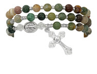 6mm India agate beads make up this full stretch rosary bracelet. The bracelet when off the wrist is a full rosary to pray on. 