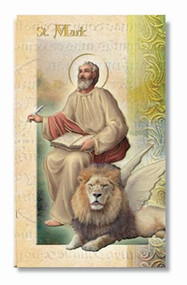 This pamphlet is a 2 page biography.  The pamphlet includes the name meaning, the patron attributes, Prayers and Feast Day are all included in the pamphlet. Gold stamped Italian art