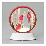 5.25"H Glitter Disk Cardinal. Dimensions: 5.25"H 4.25"W 1.75"D.  Made of Acrylic. Uses 2 CR2032 Batteries included.