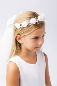 Girl with a white floral crown and veil.