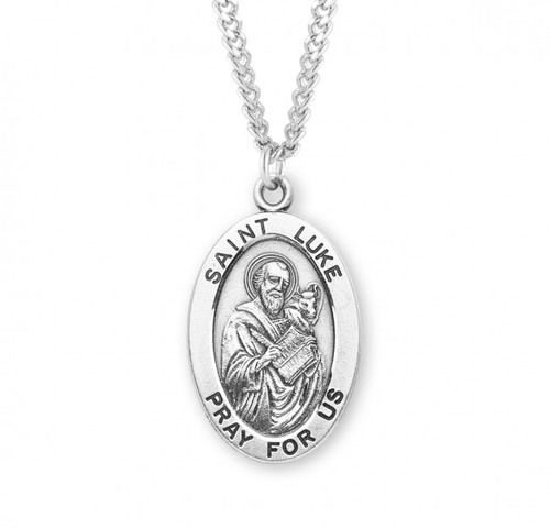Sterling Silver Oval St. Luke Medal - 24" Chain - St. Jude Shop, Inc.