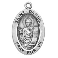 Patron Saint of Prisoners and Jails - Sterling silver oval medal with a 20" genuine rhodium plated curb chain. Dimensions: 0.9" x 0.6" (22mm x 14mm). Weight of medal: 1.9 Grams. Medal comes in a deluxe velour gift box. Engraving option available. Made in the USA