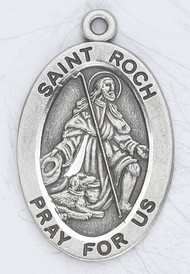 7/8" oval sterling silver medal with a 20" genuine rhodium plated chain. Comes in a deluxe velour gift box. Engraving option available. Patron Saint of Knee Problems, Skin Diseases, Bachelors, Dogs, Falsely Accused People, Invalids, Surgeons,