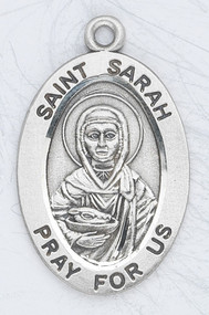 Patron Saint of Laughter - 7/8" oval medal with an 18" genuine rhodium plated chain. Comes in a deluxe velour gift box. Engraving option available.