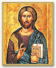 Gold Framed Everlasting Plaque of Christ the Teacher.  Italian Art Byzantine Icon of Christ the Teacher.  8" x 10" clear laminate on gold trim with thick board. Gift Boxed