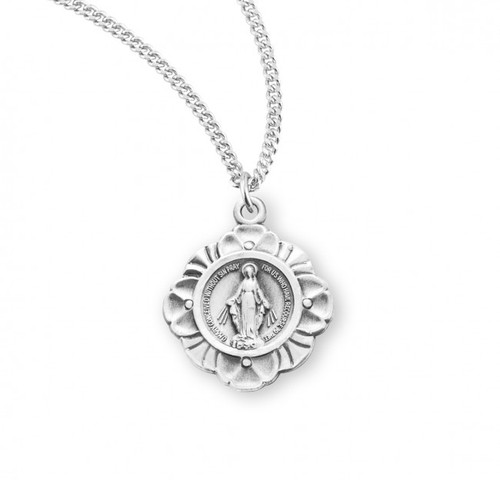 Sterling Silver Round Fancy-Edge Miraculous Medal - 18" Chain - St ...