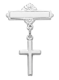 Cross Baby Bar Pin, Available in Sterling Silver or Gold-Plated Sterling Silver. Gift Box included. Engraving Option Available