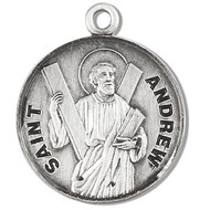 Round St. Andrew Sterling silver medal with a 20" genuine rhodium plated chain. Comes in a deluxe velour gift box.
Dimensions: 0.9" x 0.7"(22mm x 18mm)
Weight of medal: 3.3 Grams.
Engraving option available. Made in the USA