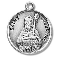 Round 7/8" St. Augustine w/20" Chain - Sterling Silver medal comes with a 20" genuine rhodium-plated curbl chain and presents in a deluxe velour gift box. Made in the USA. Engraving Option Available  