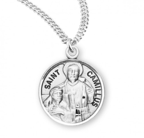 Sterling Silver Round St Camillus Medal - 20" Chain - St. Jude Shop, Inc.
