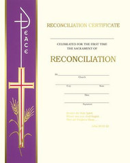 Certificates of Reconciliation Banner Style. 100 - 8" x 10" Reconciliation Certificates.  Blank for computer printing  or Preprinted . Matching Holy Card Available HG 392