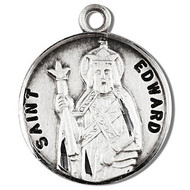 7/8" round sterling silver  St. Edward medal with 20" genuine rhodium-plated, stainless steel chain.  Comes in a deluxe velour gift box. Engraving option available.