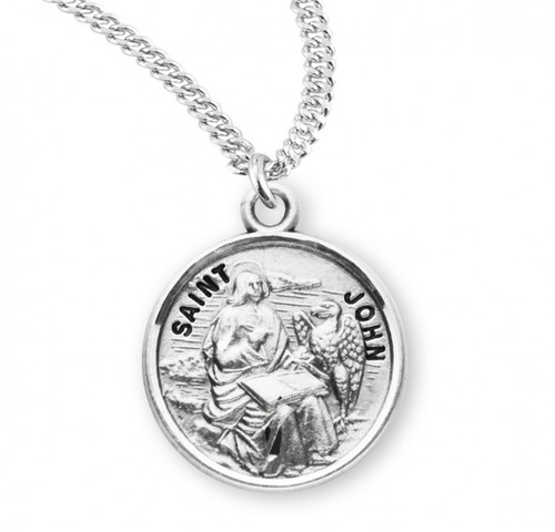 Sterling Silver Round St. John the Apostle Medal - 20" Chain - St. Jude ...