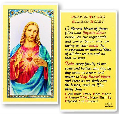 Sacred Heart Pendant Set - Gold Plated Sacred Heart Of Jesus Medal With Prayer Cards, Catholic Gift Collection