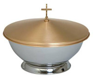 Portable 16" stainless steel bowl; satin bronze cover. 13"H. overall. Complete Set. Covers, bowls and bases are also sold separately