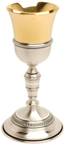 Gold and silver plated,.  7 3/8" height, 43" diameter cup, 4 " base, 4 ounce capacity