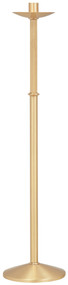 Processional Torch. Dimensions: 44" Height, 10 1/2" Base, 1 1/2" Socket. Top Section is Removable - Breaks at the Node. Shaft of top section has textured finish. Available in Satin Brass, Satin Bronze, Polished Brass or Polished Bronze finish