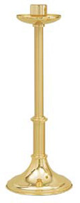 Brass Two Tone finish Paschal Candle Holder. Dimensions: 28" Height, 10 1/2" Base, 2 1/2" Socket. Low Profile