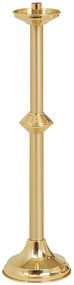 Acolyte Candlestick K137 is a solid brass, two-tone satin and bright finish. 24˝H., 6˝ base, 7⁄8˝ socket.