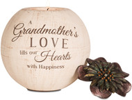 5" Round Tea Light Holder. "A Grandmother's Love fills our Hearts with Happiness" Comes with one tea light candle.