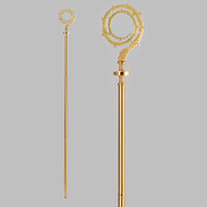 Size 75" high, hook approximately 6-1/4" wide. All Brass construction: Two-tone Gold Plate finish, bright and satin. Disassembles into three approximately 2 foot sections for easy transport. Rubber bumper terminates staff