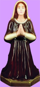 Colored - St. Bernadette Praying. Patron Saint of Bodily Illness. Detailed lawn & garden statue is designed for lasting durability indoors and outdoors use. Available in several  finishes: White, Color, Patina, Granite, Wood Stain, Bronze