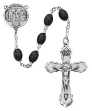 139L-BKF  - 6 X 8mm Black Wood Bead 23" Rosary. Sterling (4-way medal) Center and Crucifix. Deluxe Gift Box Included
