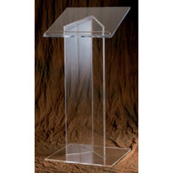 Lectern with 3/4" Wood or 3/8" Acrylic top. Dimensions: 43" height, 20" width, 18" depth. Base: 3/8" acrylic. Pedestal: 1/2" acrylic