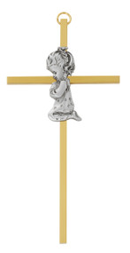 Praying Child Two Tone Baptismal Cross, 7in