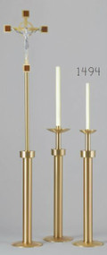 Pair of  40.5" tall Processional Candlesticks. Satin brass finish with bronze lacquer are shipped with Standard sockets size 1 1/2" unless otherwise noted.  Larger sockets are available please call 1 800 523 7604 to order. 