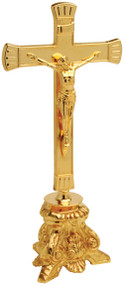 24K Gold plated Altar Crucifix. 10-3/4" Height. 3-3/4" Base. Matching candlesticks - K841