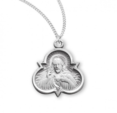 Sterling Silver Trinity Sacred Heart of Jesus Pendant - 18" Chain - St ...
