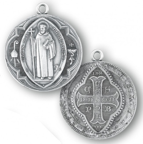 Sterling Silver Round St. Benedict Medal - 27" Chain - St. Jude Shop, Inc.
