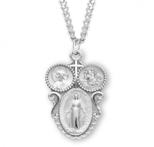 Sterling Silver Large 3-Way Combination Medal - 24" Chain - St. Jude ...