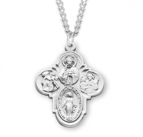 Sterling Silver Beveled 4-Way Medal - 24" Chain - St. Jude Shop, Inc.